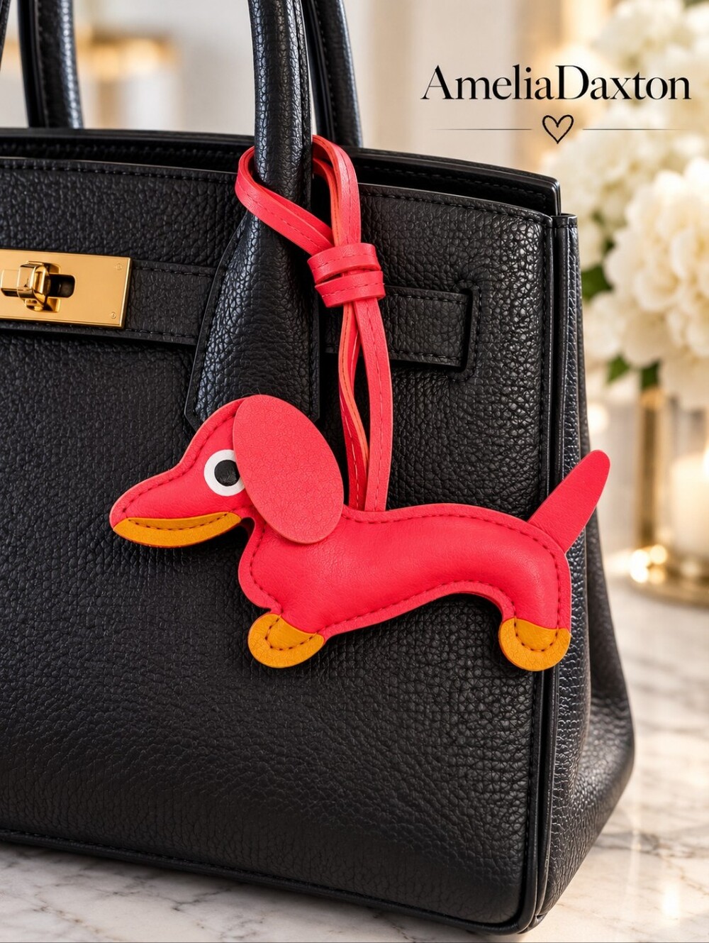 NEW Boutique Dachshund Dog Bag Charm Coral Pink Faux Leather